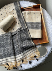 Loomed Luxury Black Jamdani Muga Cotton Unstitched Suit Set